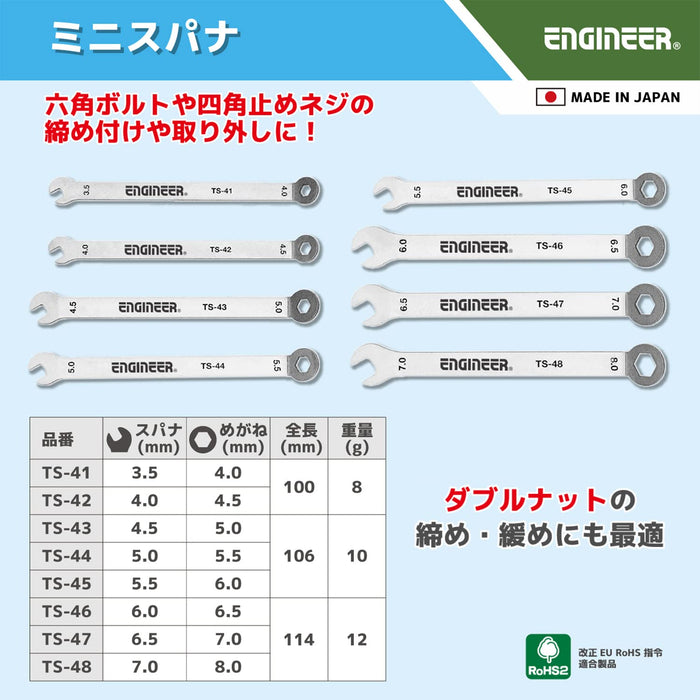 Engineer Brand Mini Spanner 5.0 X 4.5mm TS-43 Compact and Efficient Tool-Kiichin - The #1 Place for Japanese Goods in Your Hand!