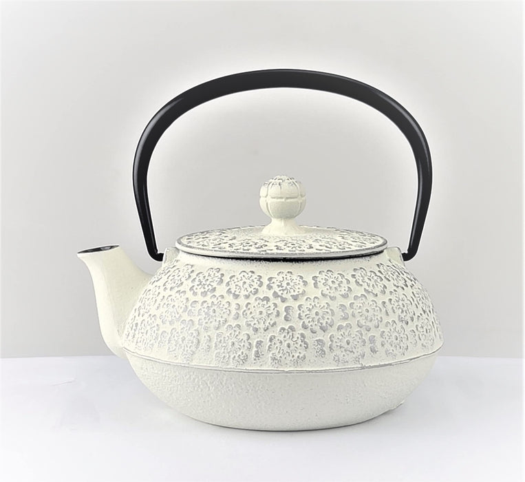 Iwachu 0.65L Sakura Silver Linen Teapot Nambu Ironware Enameled Interior-Kiichin - The #1 Place for Japanese Goods in Your Hand!