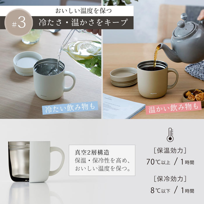 Marna 360° Stainless Steel Mug with Lid 260ml Double-Walled Vacuum White-Kiichin - The #1 Place for Japanese Goods in Your Hand!