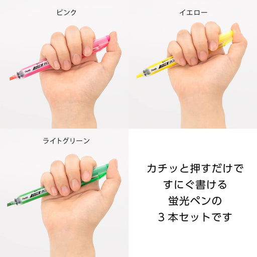 Pentel Retractable Handy Line S Highlighter 3 Color Set - SXNS15-3-Kiichin - The #1 Place for Japanese Goods in Your Hand!