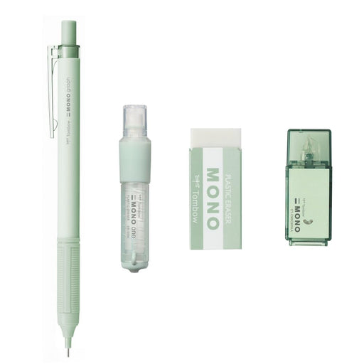 Tombow Mono Mechanical Pencil 0.5mm Correction Tape & Erasers Pistachio Green Set-Kiichin - The #1 Place for Japanese Goods in Your Hand!