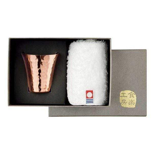 Asahi Copper Guinomi Sake Cup 65Ml Set + Towel - Premium Drinkware-Kiichin - The #1 Place for Japanese Goods in Your Hand!