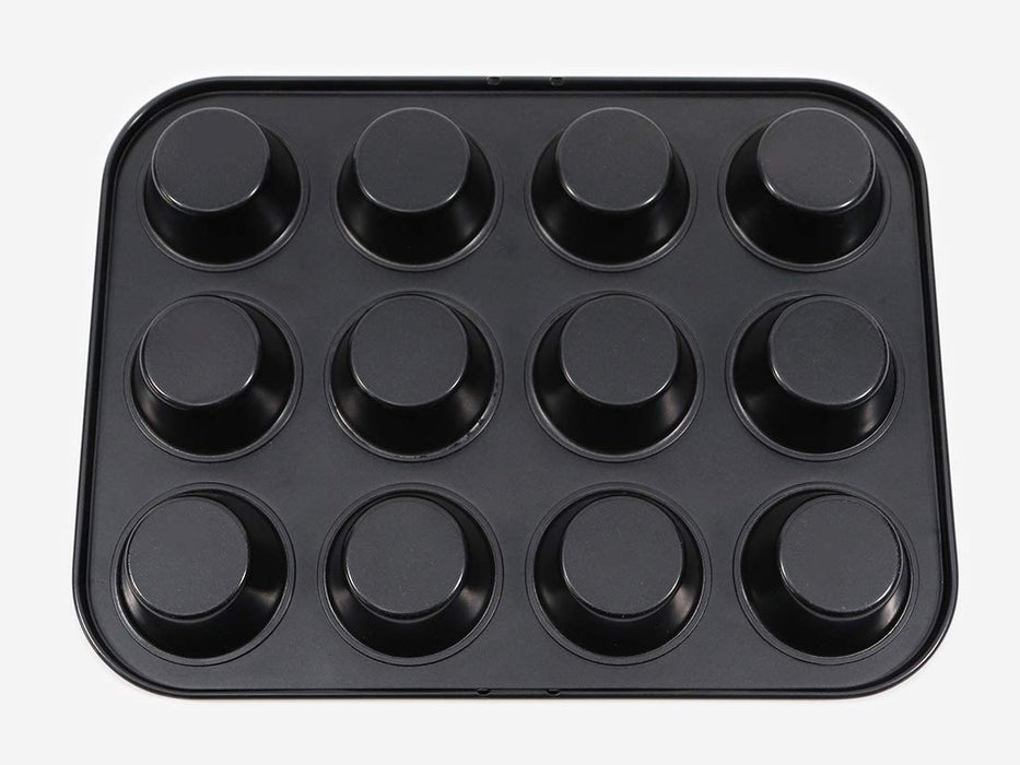 Cotta Japan Tiffany Muffin Mold - 12Pcs Black - 26x20x2.4cm - 4.8x2.4cm - 88656-Kiichin - The #1 Place for Japanese Goods in Your Hand!
