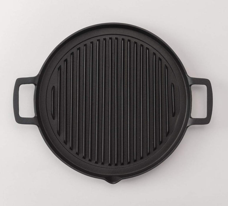 Iwachu 25Cm Round Grill Pan - Japanese Nambu Ironware | IH Compatible | Black Baked-Kiichin - The #1 Place for Japanese Goods in Your Hand!
