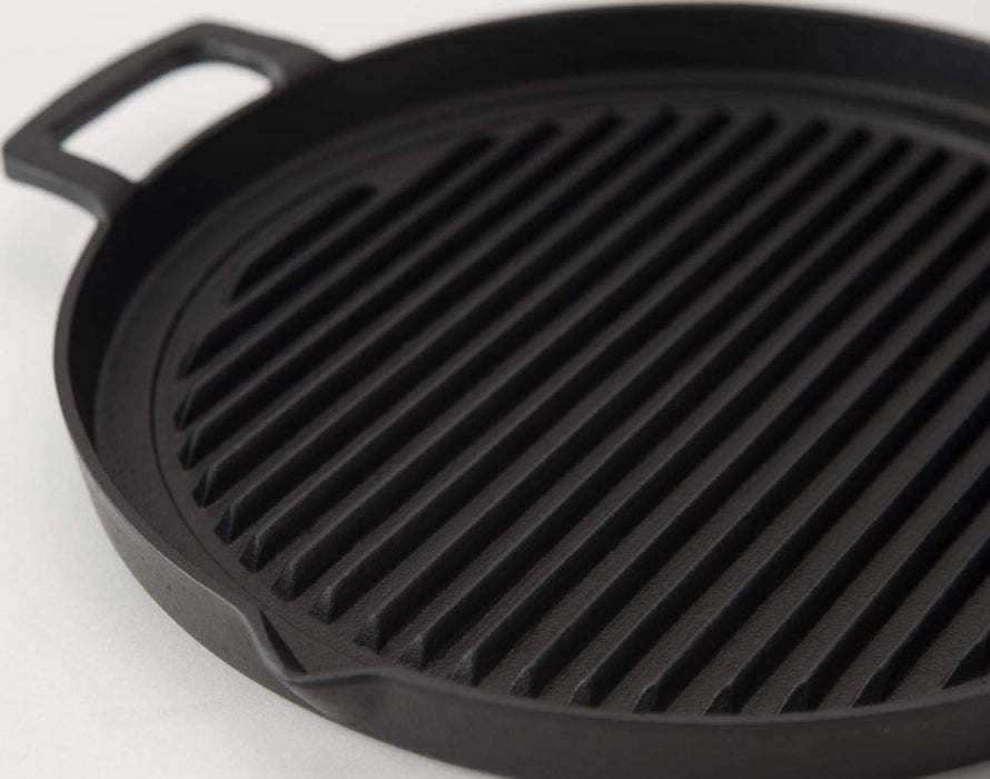 Iwachu 25Cm Round Grill Pan - Japanese Nambu Ironware | IH Compatible | Black Baked-Kiichin - The #1 Place for Japanese Goods in Your Hand!