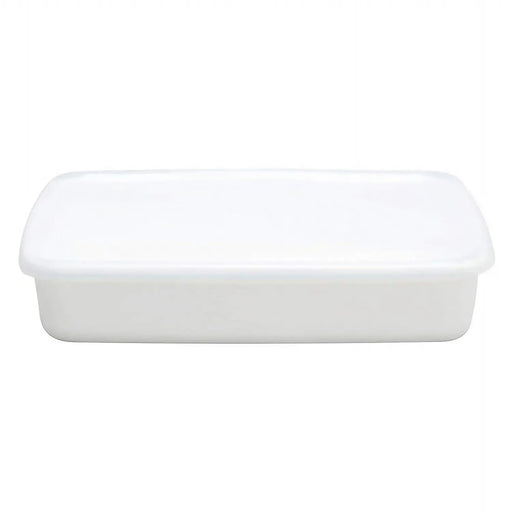 Noda Horo White Enamel Rectangle Shallow Food Containers - Large Size with Lid-Kiichin - The #1 Place for Japanese Goods in Your Hand!
