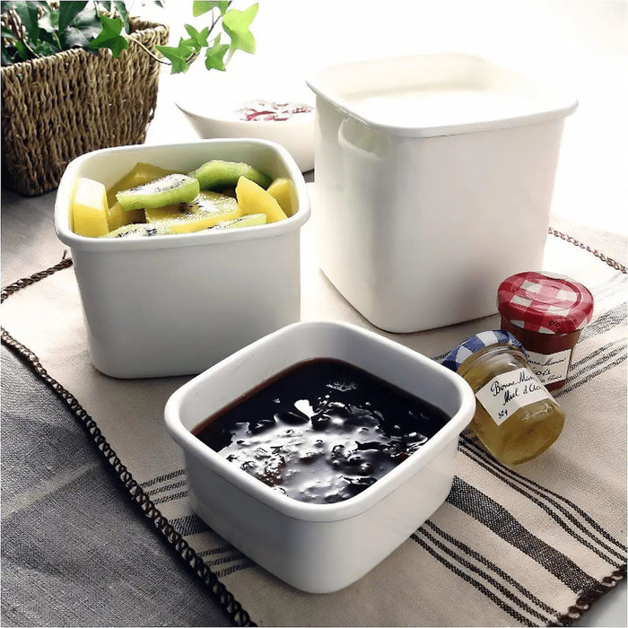 Premium Enamel Square Food Containers With Lid - Noda Horo White Series-Kiichin - The #1 Place for Japanese Goods in Your Hand!