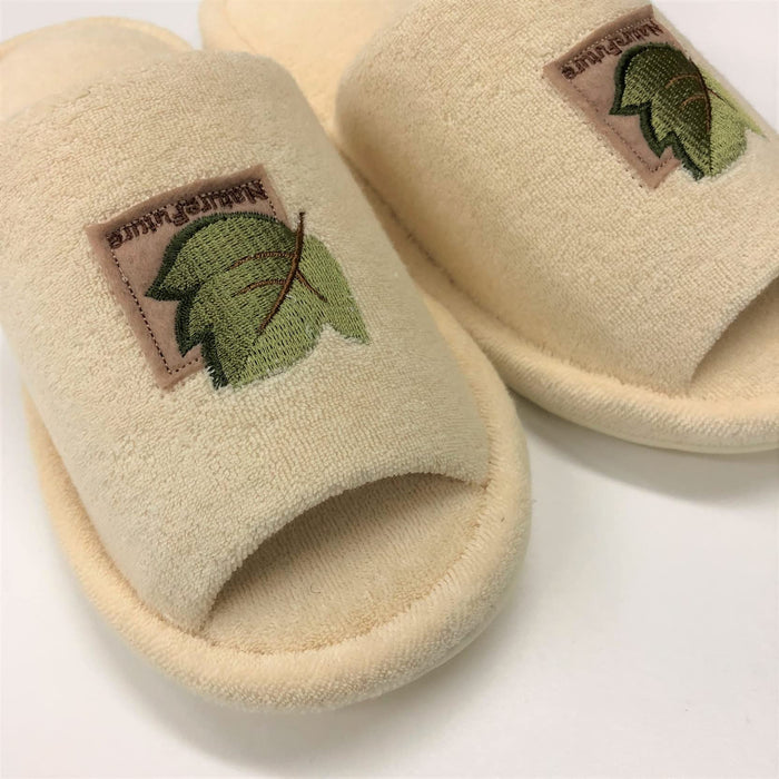 Senko Japan Tiny Leaf Slippers - Beige Embroidered Toilet Shoes (Free Size)-Kiichin - The #1 Place for Japanese Goods in Your Hand!
