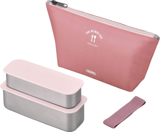 Thermos Japan 2 Tier Slim Lunch Box 635Ml Dusty Pink Dsa-604W Dtp-Kiichin - The #1 Place for Japanese Goods in Your Hand!