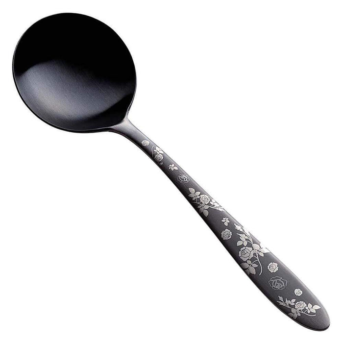 Premium Bouillon Spoon with Elegant Black Rose Design - Todai Rikyu Japan-Kiichin - The #1 Place for Japanese Goods in Your Hand!