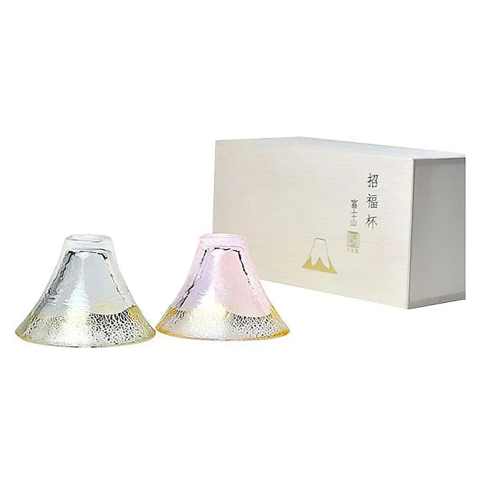 Toyo Sasaki Glass Mount Fuji Glass Set with Gold Sake Cup - Blue-Kiichin - The #1 Place for Japanese Goods in Your Hand!