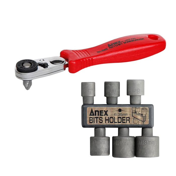 Anex Stool Compact Ratchet Driver & 52 Straight Bit 7 Socket Set 525-7S - Anex Tool-Kiichin - The #1 Place for Japanese Goods in Your Hand!