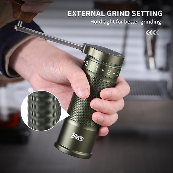 Bincoo Portable Manual Coffee Grinder with Foldable Handle and Steel Burrs