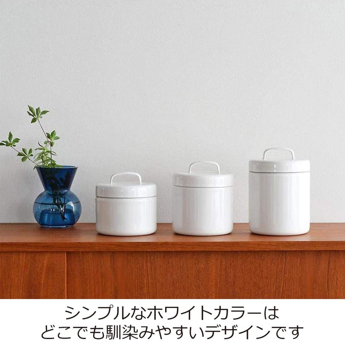 Noda Horo Enamel Storage Canister L - White Round with Inner Lid Made in Japan