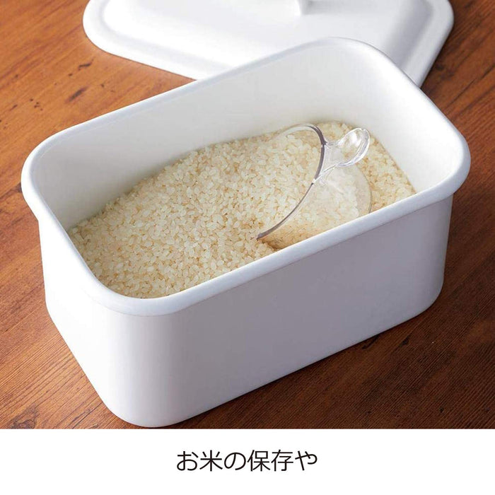 Noda Horo Enamel Storage Container Rectangle 2Kg Rice Bread Case White Japan