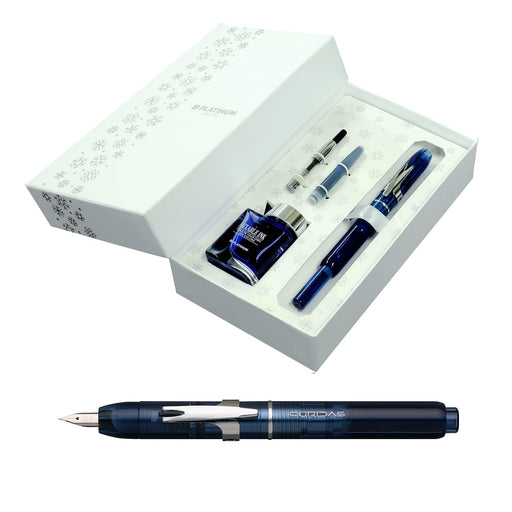 Platinum Fountain Pen Curidas Christmas Limited Edition in Abyss Blue Extra-Fine EF Dual-Use Red and White Case-Kiichin - The #1 Place for Japanese Goods in Your Hand!