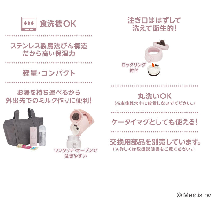 Thermos 350ml Stainless Steel Water Bottle Miffy Design Light Pink