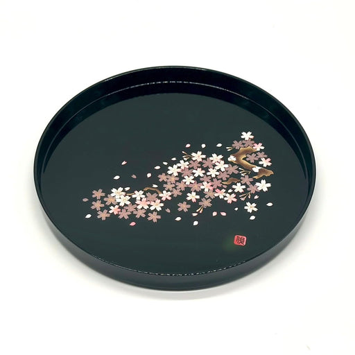 Yamaya Lacquerware Shop 24cm Round Black Sakura Tray - Ideal Gift Item-Kiichin - The #1 Place for Japanese Goods in Your Hand!