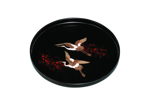 Yamaya Lacquerware Shop Tray 24cm Black Bekko Two Cranes Japan Pattern-Kiichin - The #1 Place for Japanese Goods in Your Hand!