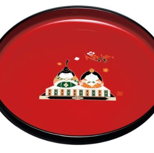 Yamaya Lacquerware Shop 27Cm Red Round Tray with Good Luck Doll Design-Kiichin - The #1 Place for Japanese Goods in Your Hand!