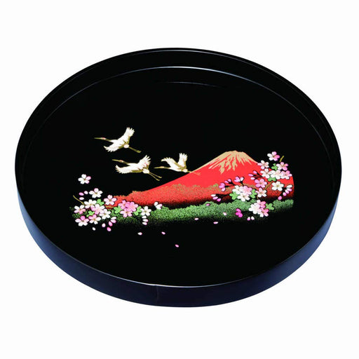 Yamaya Lacquerware Shop 30cm Wooden Round Tray with Fuji Cranes Blossoms Japan-Kiichin - The #1 Place for Japanese Goods in Your Hand!