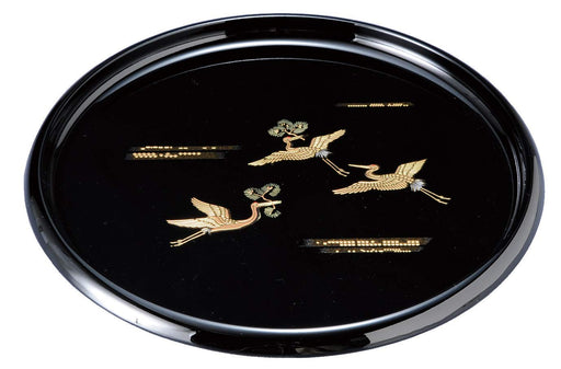 Yamaya Lacquerware Shop Black Auspicious Crane Round Tray 24cm Kishu Lacquer-Kiichin - The #1 Place for Japanese Goods in Your Hand!