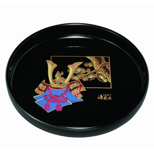 Yamaya Lacquerware Shop 30cm Black Round Tray Homare Kabuto Design-Kiichin - The #1 Place for Japanese Goods in Your Hand!