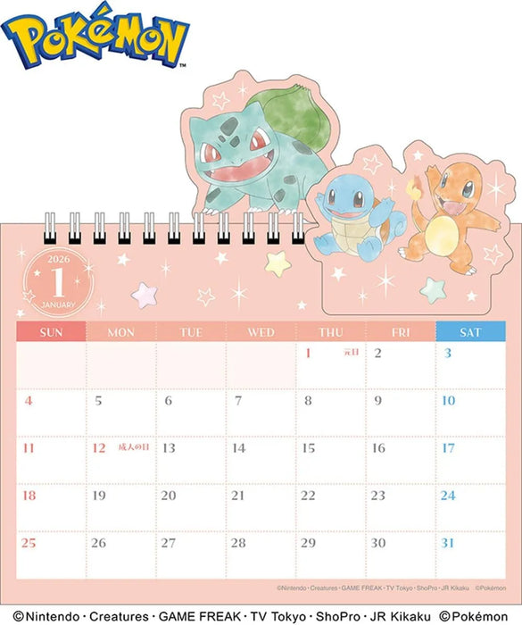 Ensky Pop-Up Tabletop Pokemon 2026 Calendar 5.5 x 7.9 Inches