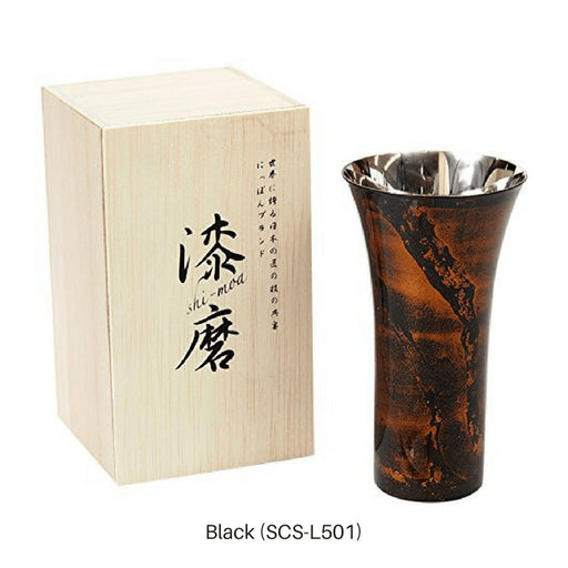 Asahi Japan Yamanaka Urushi Lacquered Steel Beer Glass 380Ml Black - Stylish and Durable Drinkware-Kiichin - The #1 Place for Japanese Goods in Your Hand!