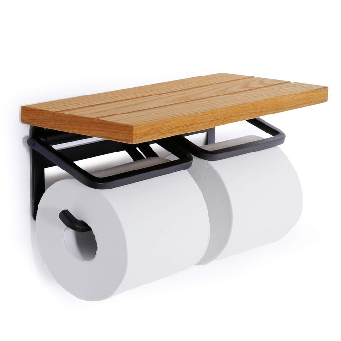 Lowya Double Wooden Toilet Paper Holder with Iron Shelf - Natural Japanese Design-Kiichin - The #1 Place for Japanese Goods in Your Hand!