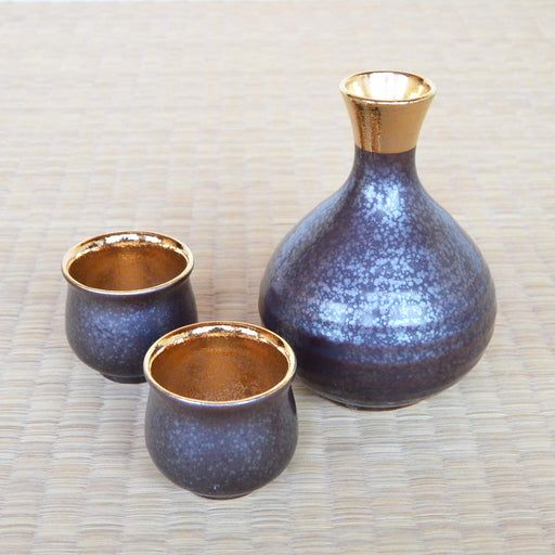 Arita Ware Sake Set 1 Tokkuri Bottle + 2 Ochoko Cups - Crystal Gold Ceramic-Kiichin - The #1 Place for Japanese Goods in Your Hand!
