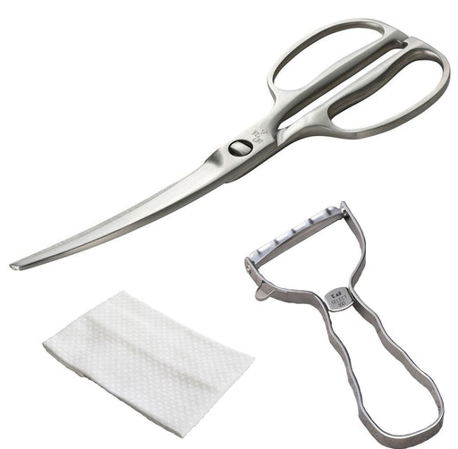 Kai Corp Seki Magoroku DH-3346 Scissors + Peeler + Dishcloth-Kiichin - The #1 Place for Japanese Goods in Your Hand!