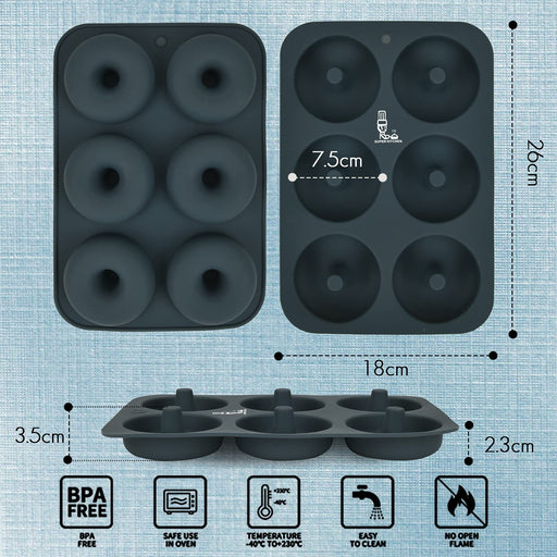 Super Kitchen Donut Mold - 6 Pcs Silicone Cake Molds, Heat Resistant, Non-Stick, Easy to Clean - Japan (1 Piece Dark Gray)-Kiichin - The #1 Place for Japanese Goods in Your Hand!