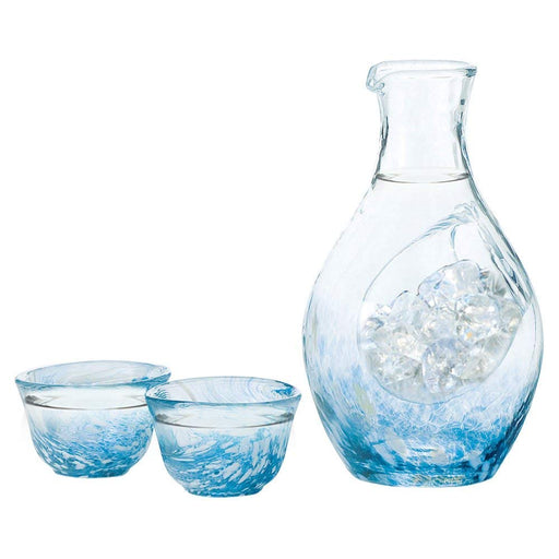 Toyo Sasaki Glass Cold Sake Set - Japan Blue Carafe 3-Pack-Kiichin - The #1 Place for Japanese Goods in Your Hand!