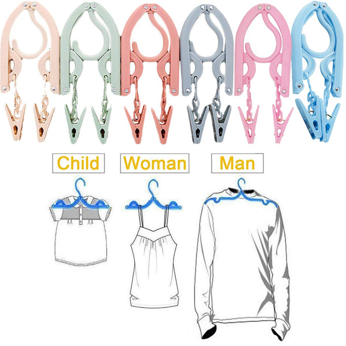 Yoooo Travel Hanger Set - Portable, Foldable, Lightweight - 12 Pcs, 1 Laundry Rope, 24 Pinches - 6 Colors - For Travel & Business Trips, Laundry Drying - Japan-Kiichin - The #1 Place for Japanese Goods in Your Hand!